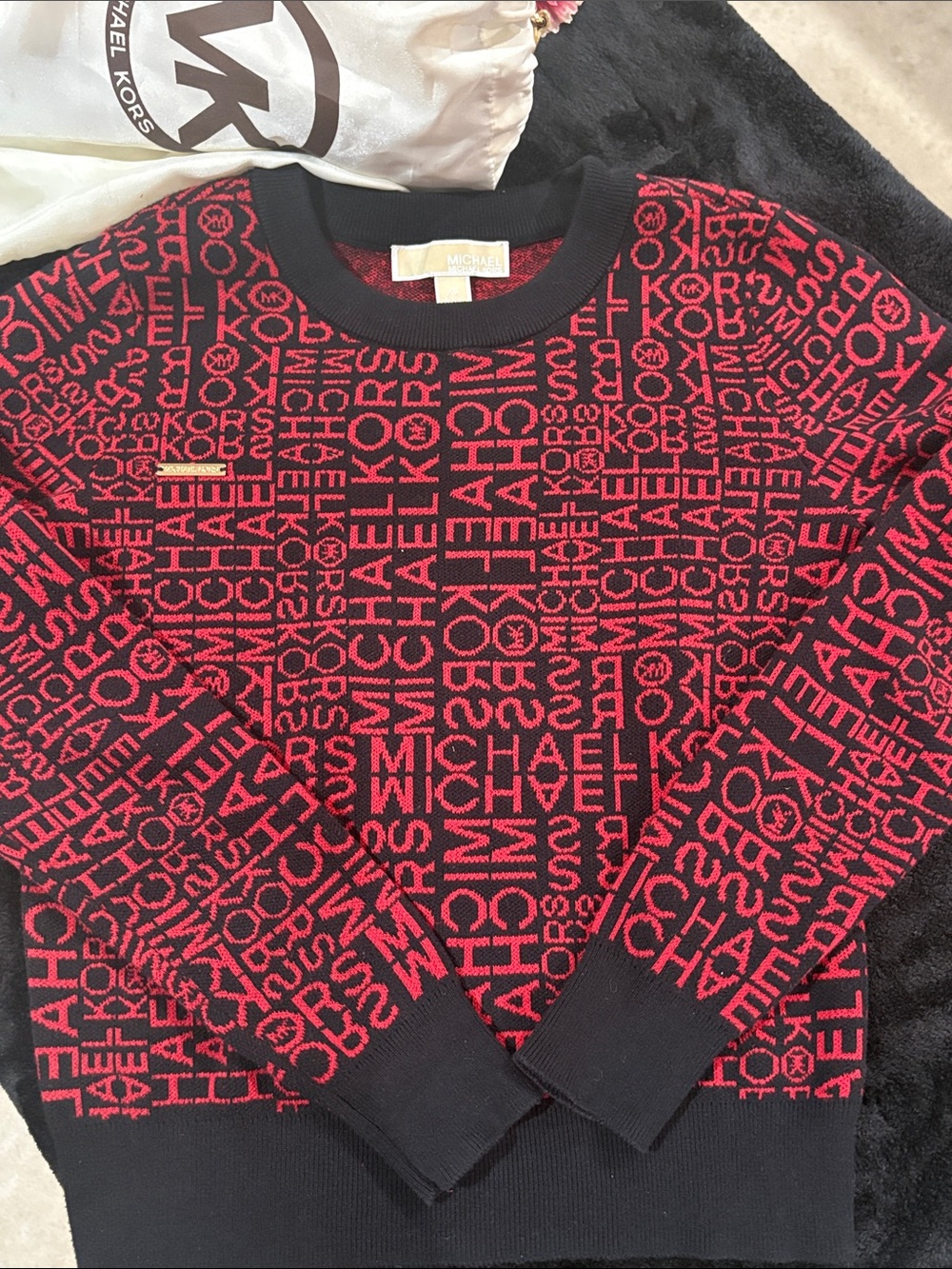 Michael Kors Black and Red Logo Knit Sweater